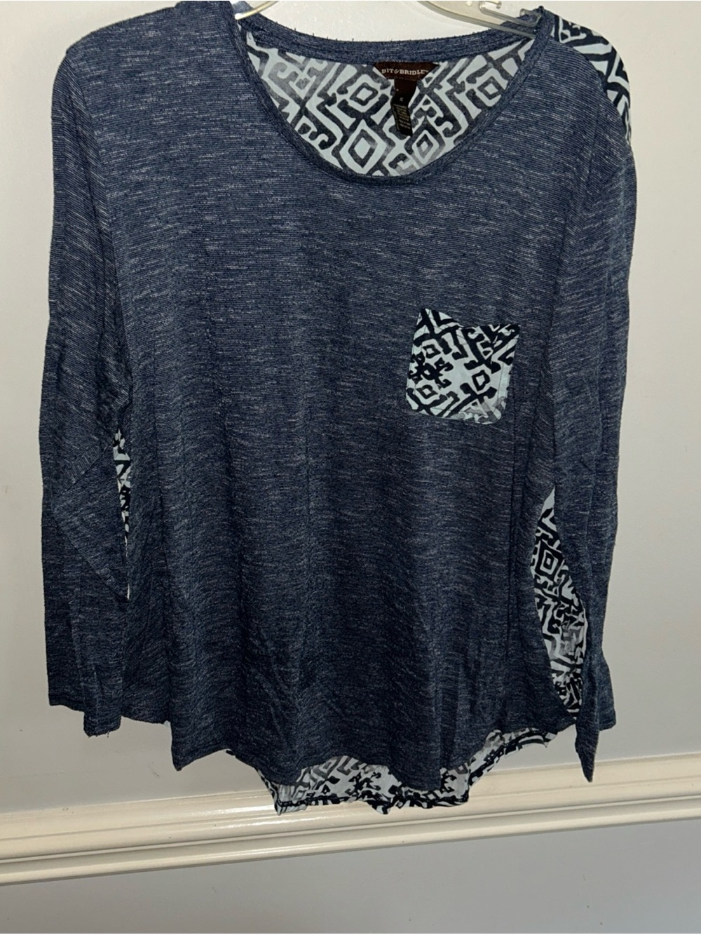 Bit & Bridle Navy Blue Long Sleeve Tunic with Patterned Pocket